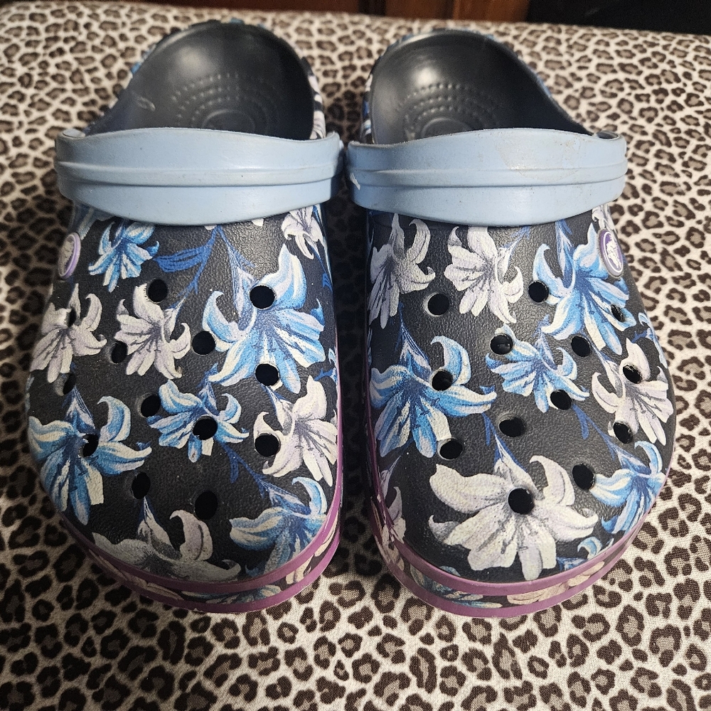 CROCS Blue and Purple Floral Clogs